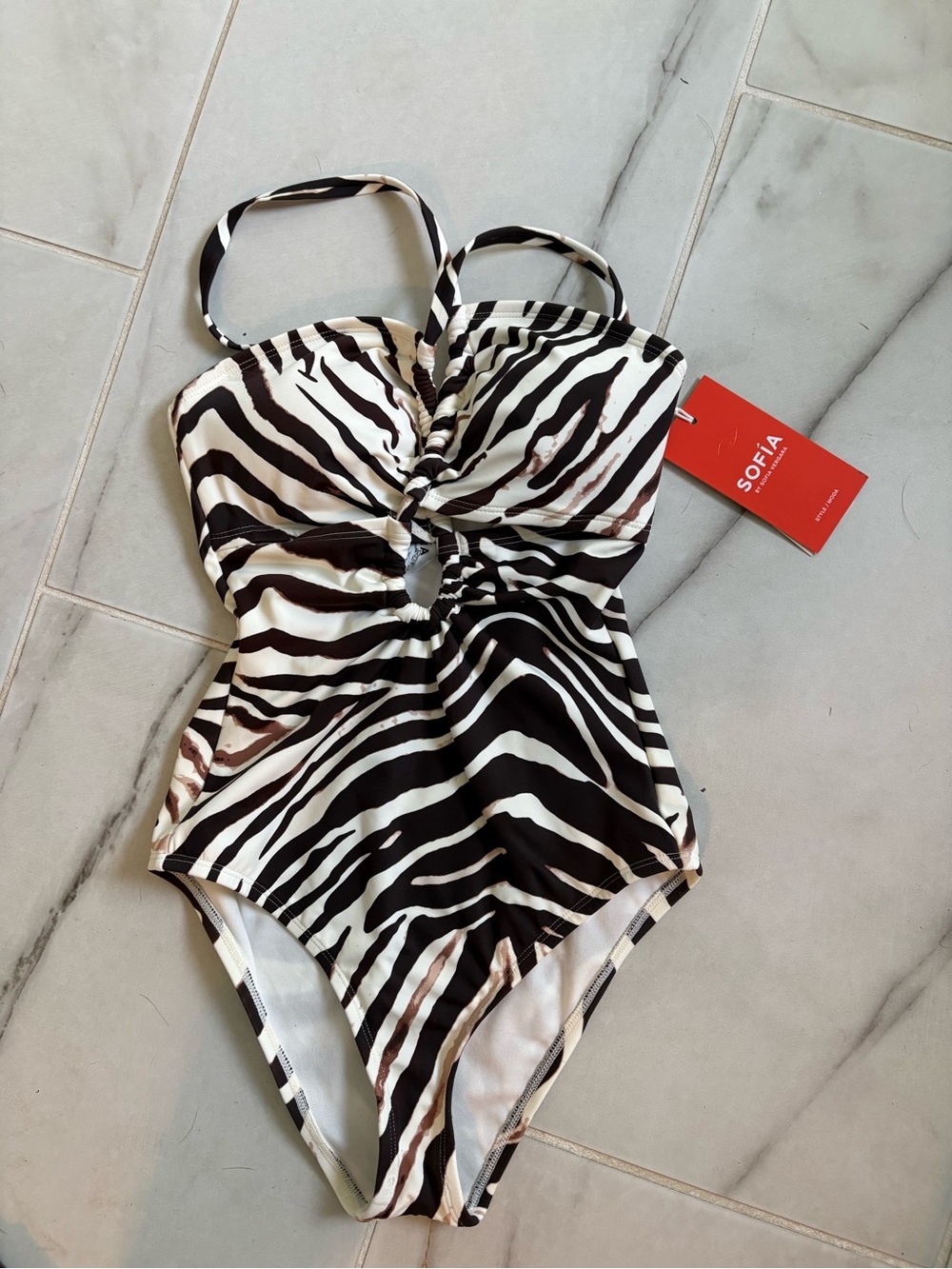 Sofia Zebra Print One-Piece Swimsuit - Brown & White
